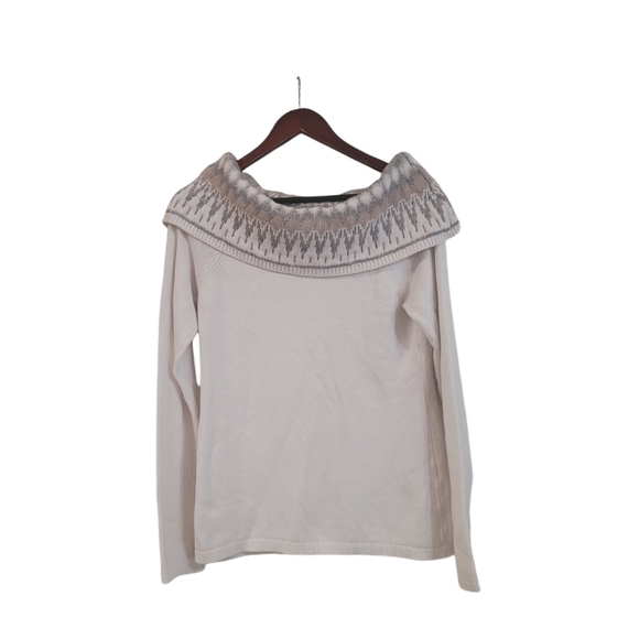 White House Black Market Fair Isle Knit Sweater Size Medium Pullover Cotton Blen - Picture 2 of 4